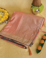 Salmon Orange Fancy Organza Saree With Viscose Zari Lining And Tassel