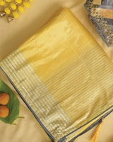 Indian Yellow Fancy Organza Saree With Viscose Zari Lining And Tassel