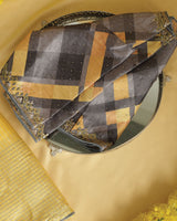 Indian Yellow Fancy Organza Saree With Viscose Zari Lining And Tassel