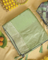 Pistachio Green Fancy Organza Saree With Viscose Zari Lining And Tassel