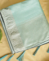 Pastel Sea Green Fancy Organza Saree With Viscose Zari Lining And Tassel