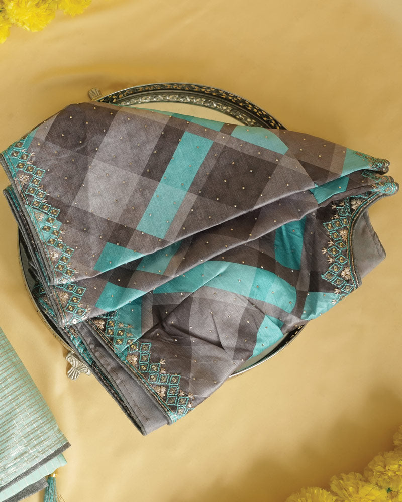 Pastel Sea Green Fancy Organza Saree With Viscose Zari Lining And Tassel