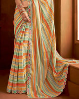 Vishal Prints Multi Color Pure Zari Chiffon Saree With Zari Lining And Embroidery Cut Work Border