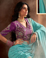 Vishal Prints Pastel Teal Green Fancy Art Silk Zari-Embroidery Work Saree With Cut Work Border
