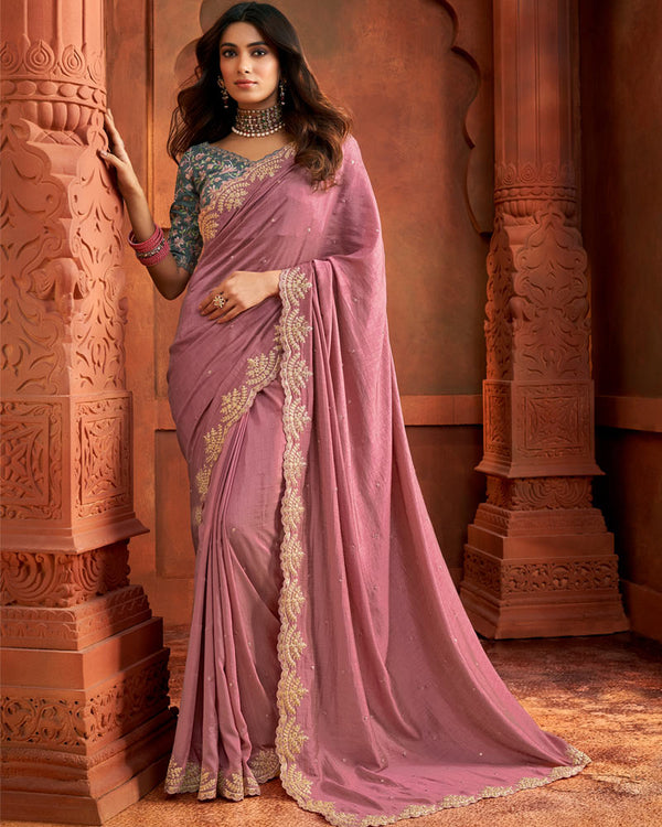 Vishal Prints Dusty Pink Fancy Art Silk Saree With Embroidery Butti And Cut Work Border