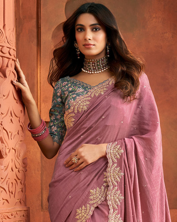 Vishal Prints Dusty Pink Fancy Art Silk Saree With Embroidery Butti And Cut Work Border