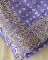 Lavender Designer Fancy Satin Traditional Print Saree With Embroidery-Diamond Work And Cut Work Border