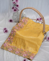 Vishal Prints Indian Yellow Tissue Organza Saree With Embroidery-Diamond Work And Cut Work Border