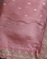 Vishal Prints Salmon Pink Designer Fancy Chiffon Saree With Viscose Weaving And Zari-Embroidery Border