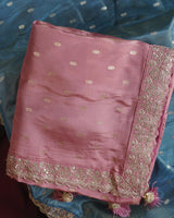 Vishal Prints Salmon Pink Designer Fancy Chiffon Saree With Viscose Weaving And Zari-Embroidery Border