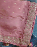 Vishal Prints Salmon Pink Designer Fancy Chiffon Saree With Viscose Weaving And Zari-Embroidery Border
