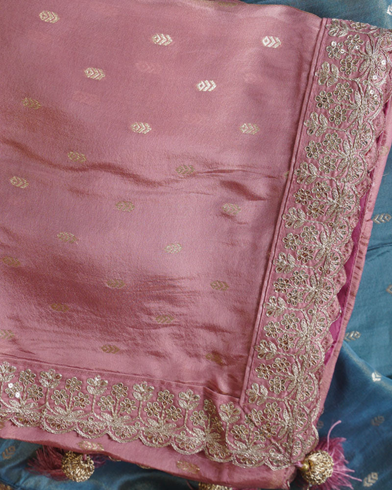 Vishal Prints Salmon Pink Designer Fancy Chiffon Saree With Viscose Weaving And Zari-Embroidery Border