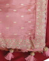 Vishal Prints Salmon Pink Designer Fancy Chiffon Saree With Viscose Weaving And Zari-Embroidery Border