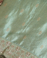 Vishal Prints Pista Green Designer Fancy Chiffon Saree With Viscose Weaving And Zari-Embroidery Border