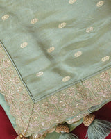 Vishal Prints Pista Green Designer Fancy Chiffon Saree With Viscose Weaving And Zari-Embroidery Border