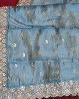 Vishal Prints Pastel Blue Designer Fancy Chiffon Saree With Viscose Weaving And Zari-Embroidery Border