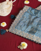 Vishal Prints Pastel Blue Designer Fancy Chiffon Saree With Viscose Weaving And Zari-Embroidery Border