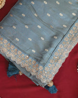 Vishal Prints Pastel Blue Designer Fancy Chiffon Saree With Viscose Weaving And Zari-Embroidery Border