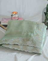 Vishal Prints Pastel Pista Green Fancy Satin Saree With Diamond And Moti Work And Cut Work Border