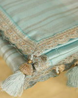 Light Persian Green Tissue Organza Saree With Zari Lining And Cut Work Zari-Embroidery Border