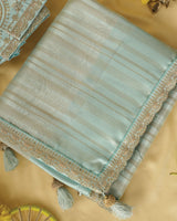 Light Persian Green Tissue Organza Saree With Zari Lining And Cut Work Zari-Embroidery Border