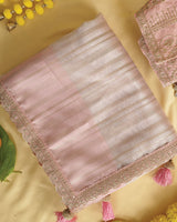 Pinkish Tan Tissue Organza Saree With Zari Lining And Cut Work Zari-Embroidery Border