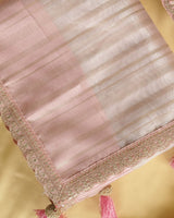 Pinkish Tan Tissue Organza Saree With Zari Lining And Cut Work Zari-Embroidery Border