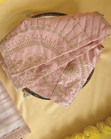 Pinkish Tan Tissue Organza Saree With Zari Lining And Cut Work Zari-Embroidery Border