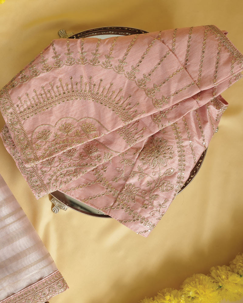 Pinkish Tan Tissue Organza Saree With Zari Lining And Cut Work Zari-Embroidery Border