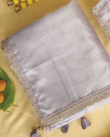 Light Pastel Purple Tissue Organza Saree With Zari Lining And Cut Work Zari-Embroidery Border