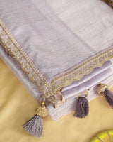 Light Pastel Purple Tissue Organza Saree With Zari Lining And Cut Work Zari-Embroidery Border