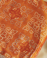 Persian Orange Designer Raw Silk Traditional Print Saree With Foil Print And Sequence Embroidery Work