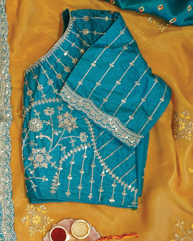 Aqua Blue Designer Fancy Chiffon Saree With Foil Print, Zari-Embroidery Work And Cut Work Border