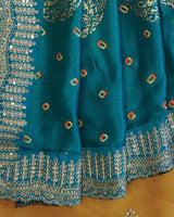 Aqua Blue Designer Fancy Chiffon Saree With Foil Print, Zari-Embroidery Work And Cut Work Border