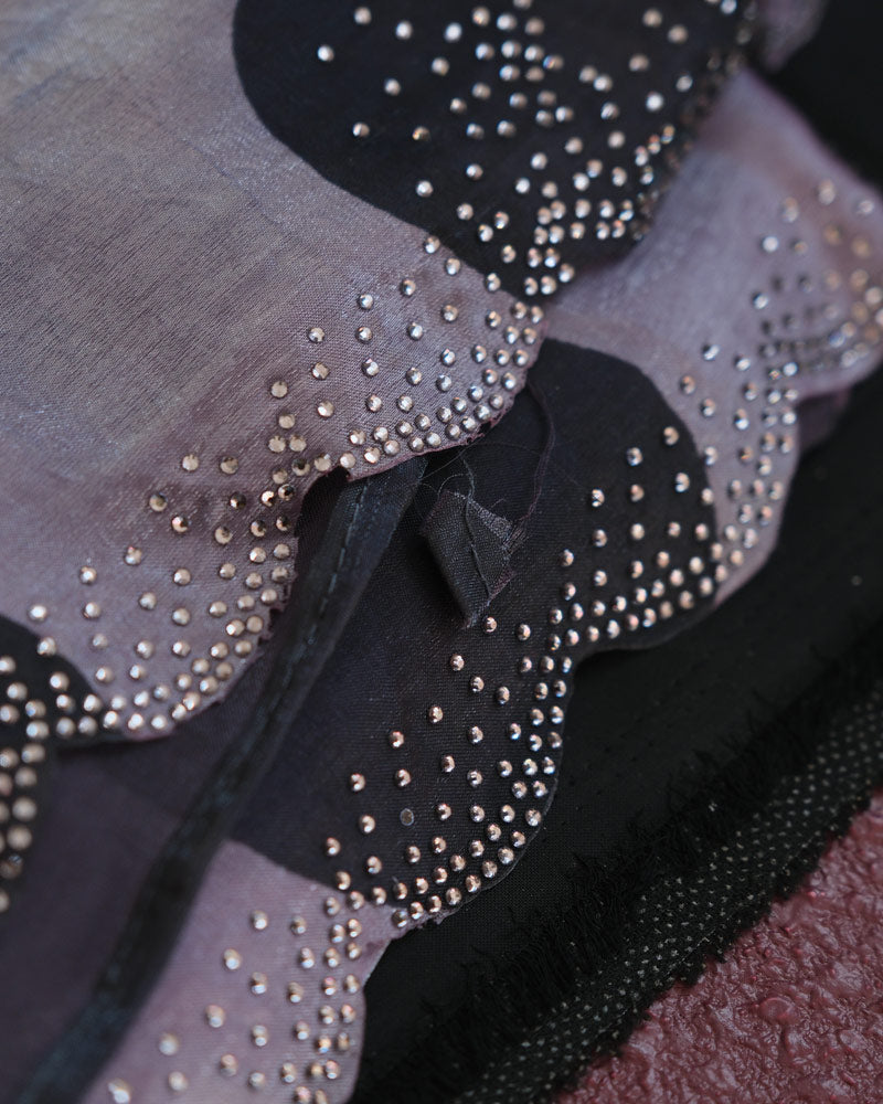 Vishal Prints Pastel Purple Fancy Satin Digital Print Saree With Diamond Work And Cut Work Border