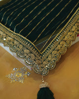 Bottle Green Designer Fancy Chiffon Saree With Zari-Embroidery Work And Cut Work Border