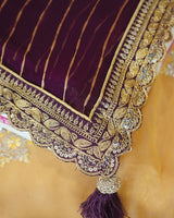 Wine Designer Fancy Chiffon Saree With Zari-Embroidery Work And Cut Work Border