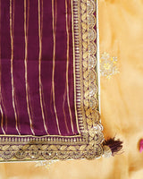 Wine Designer Fancy Chiffon Saree With Zari-Embroidery Work And Cut Work Border