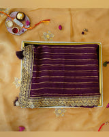 Wine Designer Fancy Chiffon Saree With Zari-Embroidery Work And Cut Work Border