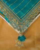 Turquoise Green Designer Fancy Chiffon Saree With Zari-Embroidery Work And Cut Work Border