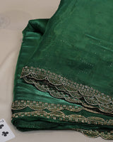 Vishal Prints Jungle Green Tissue Organza Saree With Diamond Work And Cut Work Border