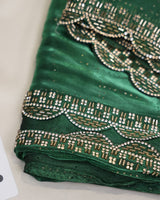 Vishal Prints Jungle Green Tissue Organza Saree With Diamond Work And Cut Work Border