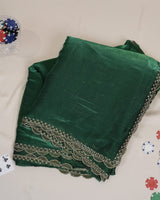 Vishal Prints Jungle Green Tissue Organza Saree With Diamond Work And Cut Work Border