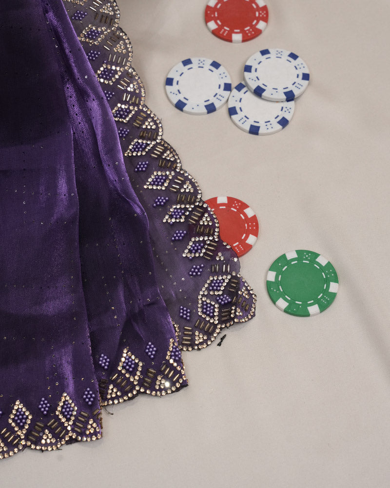 Vishal Prints Dark Lavender Tissue Organza Saree With Diamond Work And Cut Work Border