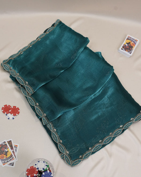 Vishal Prints Jade Green Tissue Organza Saree With Diamond Work And Cut Work Border