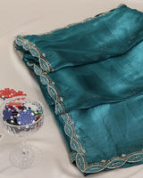 Vishal Prints Jade Green Tissue Organza Saree With Diamond Work And Cut Work Border