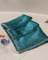 Vishal Prints Jade Green Tissue Organza Saree With Diamond Work And Cut Work Border
