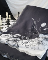 Vishal Prints Black And White Fancy Satin Digital Print Saree With Diamond Work And Cut Work Border