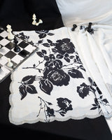 Vishal Prints Black And White Fancy Satin Digital Print Saree With Diamond Work And Cut Work Border