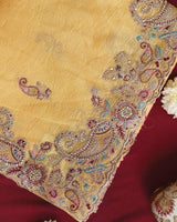 Vishal Prints Warm Yellow Designer Crushed Tissue Saree With Embroidery-Diamond Work And Cut Work Border